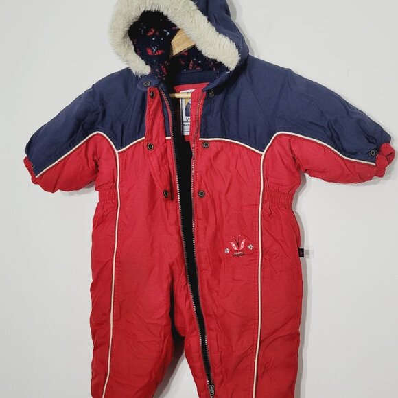 Mini Ungava Vintage Toddler One Piece SnowSuit Red Zippered Insulated Hooded 24m - Picture 7 of 13